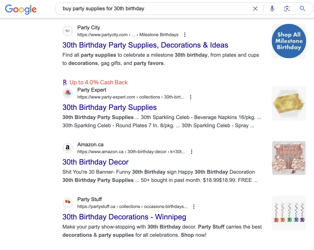 E-commerce SEO search example